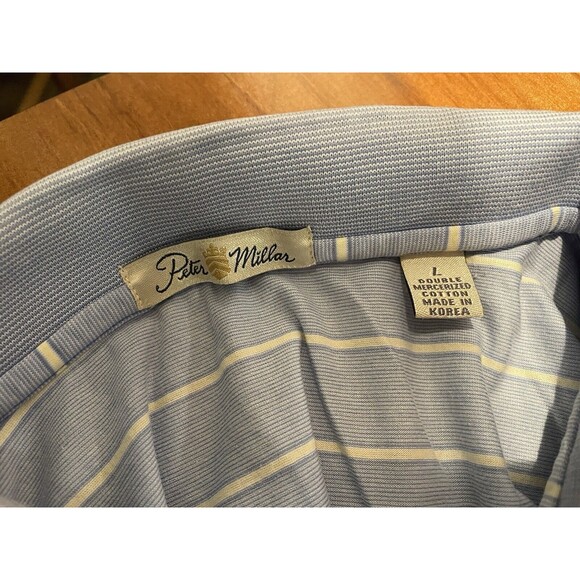 Peter Millar Polo Shirt Men’s Size Large Blue Yellow Striped Elk River Logo - Picture 2 of 3